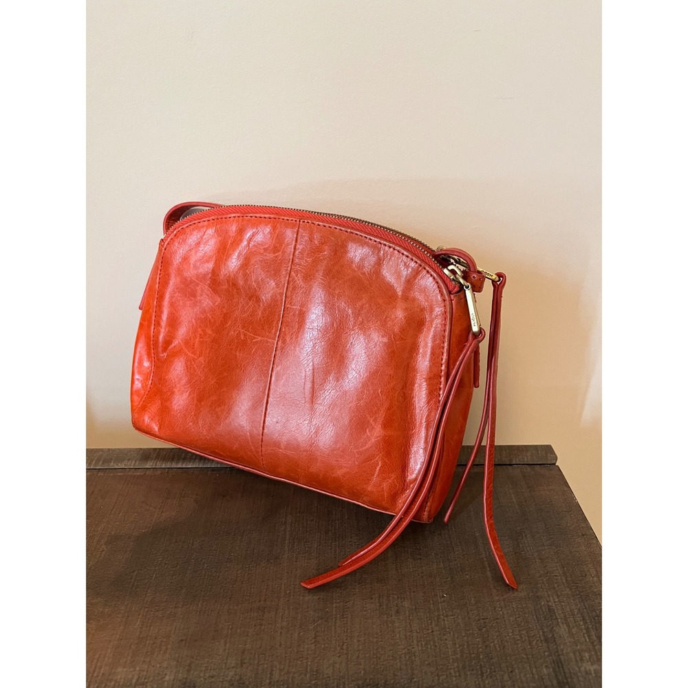 HOBO The Original Rust Orange Glazed Leather Triple Compartment Crossbody Bag